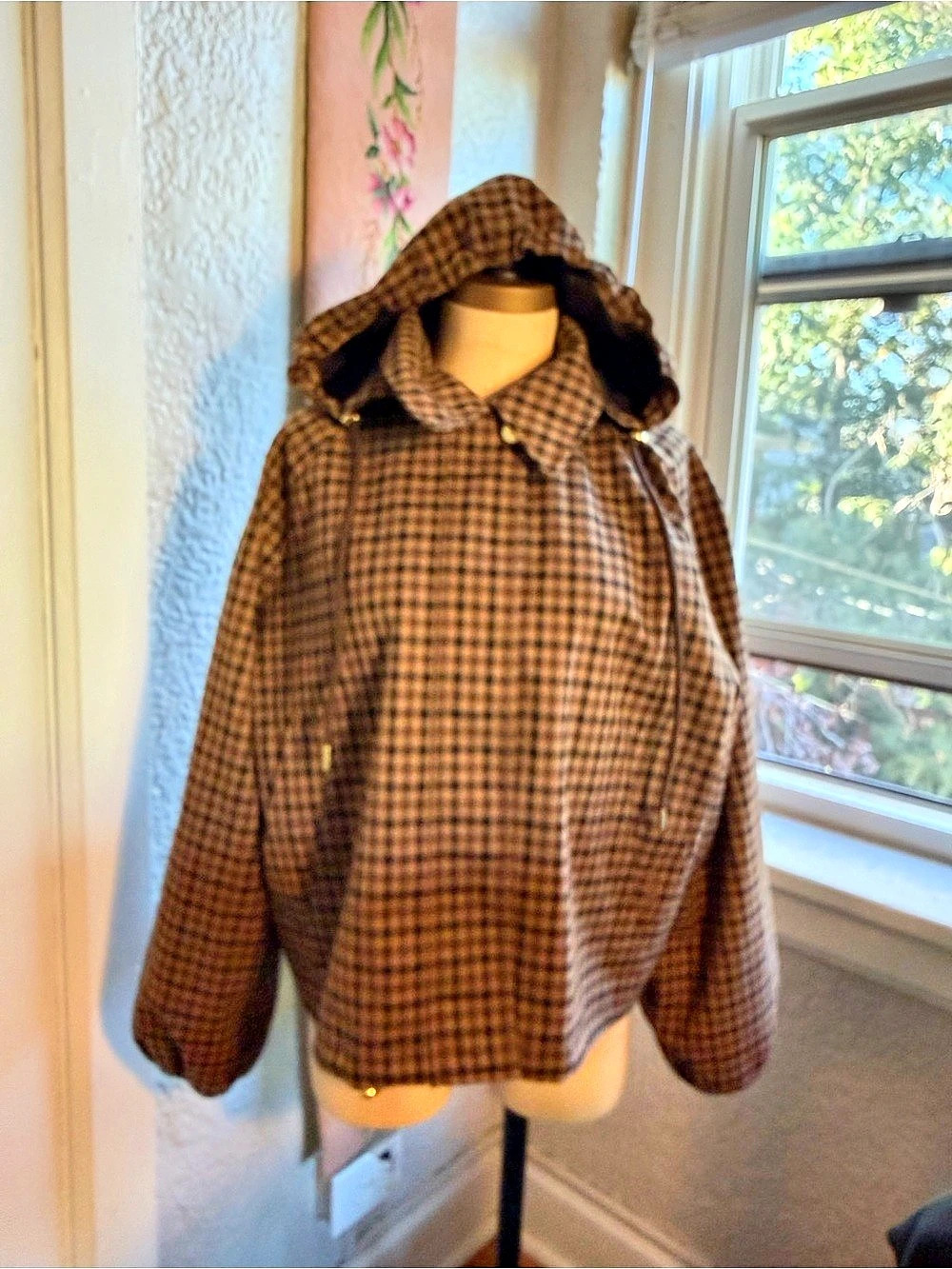 Barbour Audrey Check Showerproof Hooded Bomber with removable hood. The picture